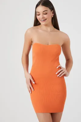 Women's Ribbed Knit Tube Mini Dress in Cantaloupe, XL