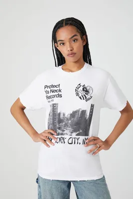 Women's Protect Ya Neck Records Graphic T-Shirt in White/Black, S/M