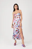 Women's Satin Abstract Print Lace-Up Dress in Pink Medium