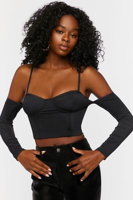 Women's Bustier Open-Shoulder Crop Top in Black Medium