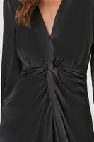 Women's Satin Twist-Front Midi Dress in Black Small