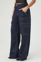 Women's High-Rise Wide-Leg Cargo Jeans in Dark Denim, 26