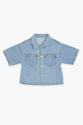 Girls Denim Short-Sleeve Shirt (Kids) in Light Denim, 9/10