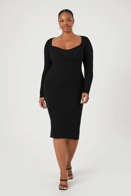 Women's Bodycon Midi Sweater Dress in Black, 2X