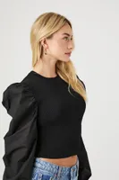 Women's Ruched Sweater-Knit Crop Top in Black, XS