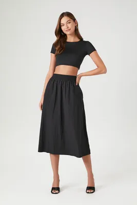 Women's A-Line Nylon Midi Skirt in Black, XL