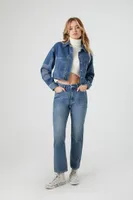 Women's Cropped Patchwork Denim Jacket in Medium Denim