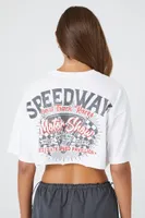 Women's Speedway Motor Show Graphic Cropped T-Shirt in White, XL