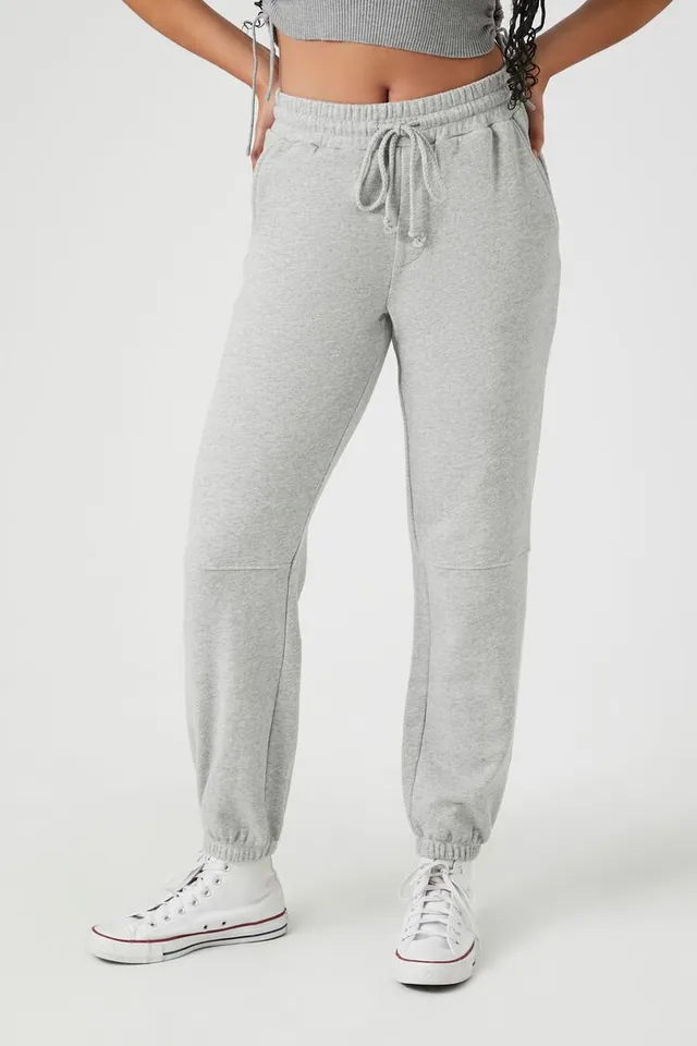Forever 21 Women's French Terry Drawstring Joggers in Heather Grey