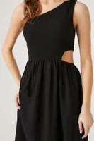 Women's One-Shoulder Cutout Midi Dress in Black, XS