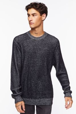 Men Striped Marled Knit Sweater in Black/White Medium
