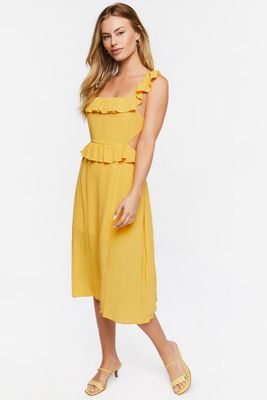 Women's Ruffle Tie-Back Midi Dress in Yellow Gold Small