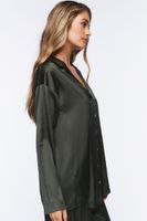 Women's Satin Button-Up Robe in Dark Olive Small