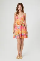 Women's Tropical Ruffle-Trim Mini Dress in Pink, XS