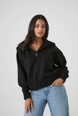 Women's Half-Button Ribbed Sweater Black