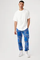 Men Paisley Print Joggers in Blue Large