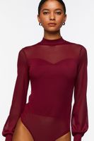 Women's Sheer Illusion Neck Bodysuit in Berry Small