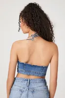 Women's Denim Halter Crop Top in Medium Denim Small