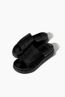Women's Quilted Open-Toe Slides Black,