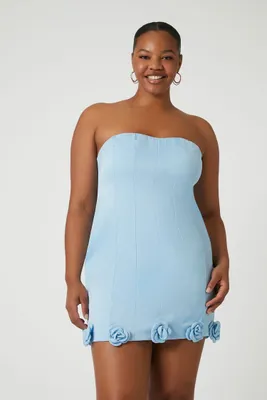 Women's Satin Rosette Sweetheart Mini Dress in Sky Blue, 1X