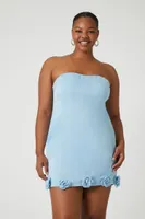 Women's Satin Rosette Sweetheart Mini Dress in Sky Blue, 2X