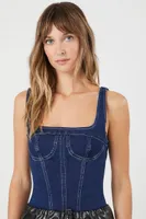 Women's Denim Square-Neck Bustier Bodysuit in Dark Denim Medium