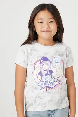 Kids Tie-Dye Anime T-Shirt (Girls + Boys) Grey,