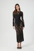 Women's Sheer Lace Bodycon Midi Dress in Black Medium