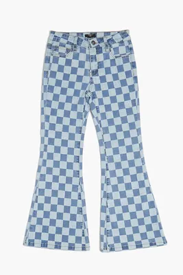 Girls Checkered Flare Jeans (Kids) in Light Denim, 9/10