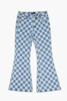 Girls Checkered Flare Jeans (Kids) in Light Denim, 13/14