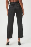 Women's Satin Belted Straight-Leg Pants in Black, XL