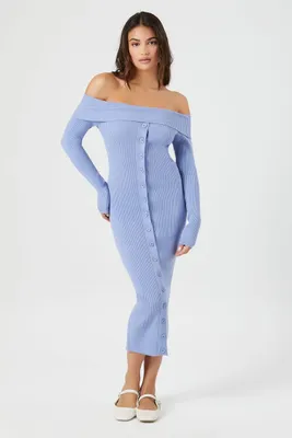 Women's Off-the-Shoulder Midi Sweater Dress Light