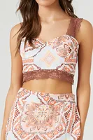 Women's Ornate Print Crop Top & Skirt Set in Rust Small