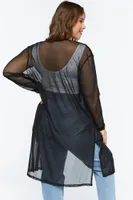 Women's Mesh Open-Front Cardigan in Black, 2X