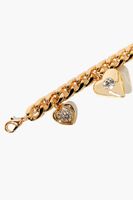 Women's Rhinestone Heart Charm Bracelet in Gold