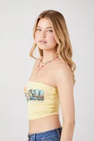 Women's Malibu Graphic Cropped Tube Top in Yellow, XL