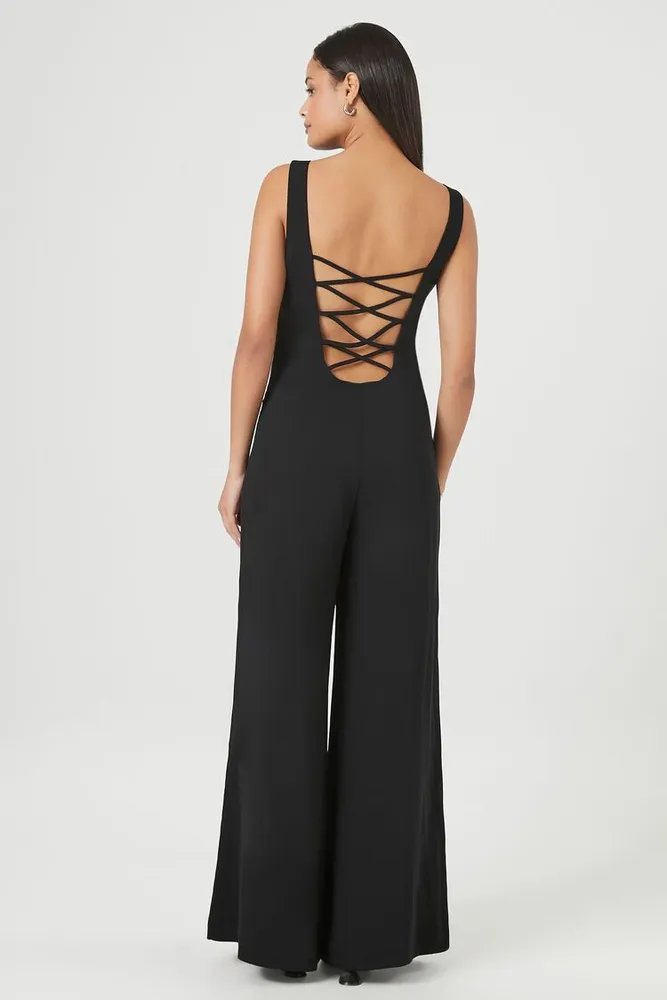 Women's Wide-Leg Crisscross Jumpsuit in Black Small