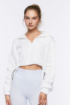 Women's Active Ruched-Sleeve Windbreaker in White Small