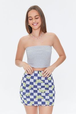 Women's Checkered Butterfly Mini Skirt in Sky Blue Small