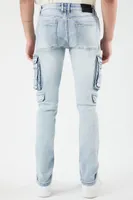 Men Mid-Rise Slim-Fit Cargo Jeans Light Denim,