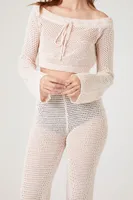 Women's Crochet Crop Top & Pants Set in Sandshell, XL