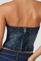 Women's Button-Front Denim Tube Top in Dark Denim Small