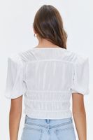 Women's Shirred Puff-Sleeve Crop Top in Ivory Small