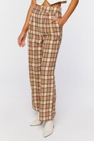 Women's Plaid Straight-Leg Pants in Tan Medium