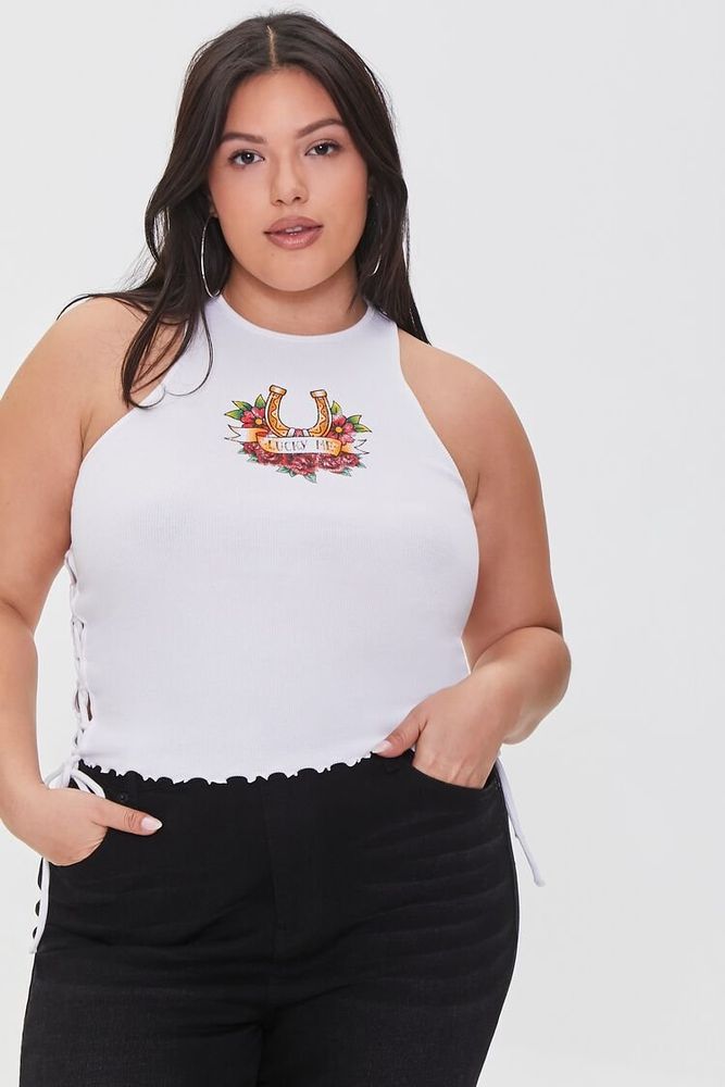 Women's Lucky Me Graphic Tank Top in White, 0X