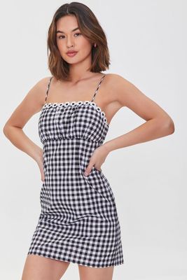 Women's Floral Gingham Mini Dress in Black Small