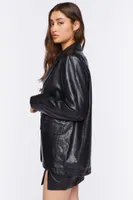 Women's Faux Leather Blazer in Black Large