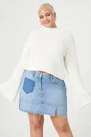 Women's Denim Raw-Cut Mini Skirt in Medium Denim, 1X