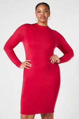 Women's Mock Neck Midi Dress in Red, 2X