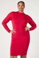 Women's Mock Neck Midi Dress in Red, 2X